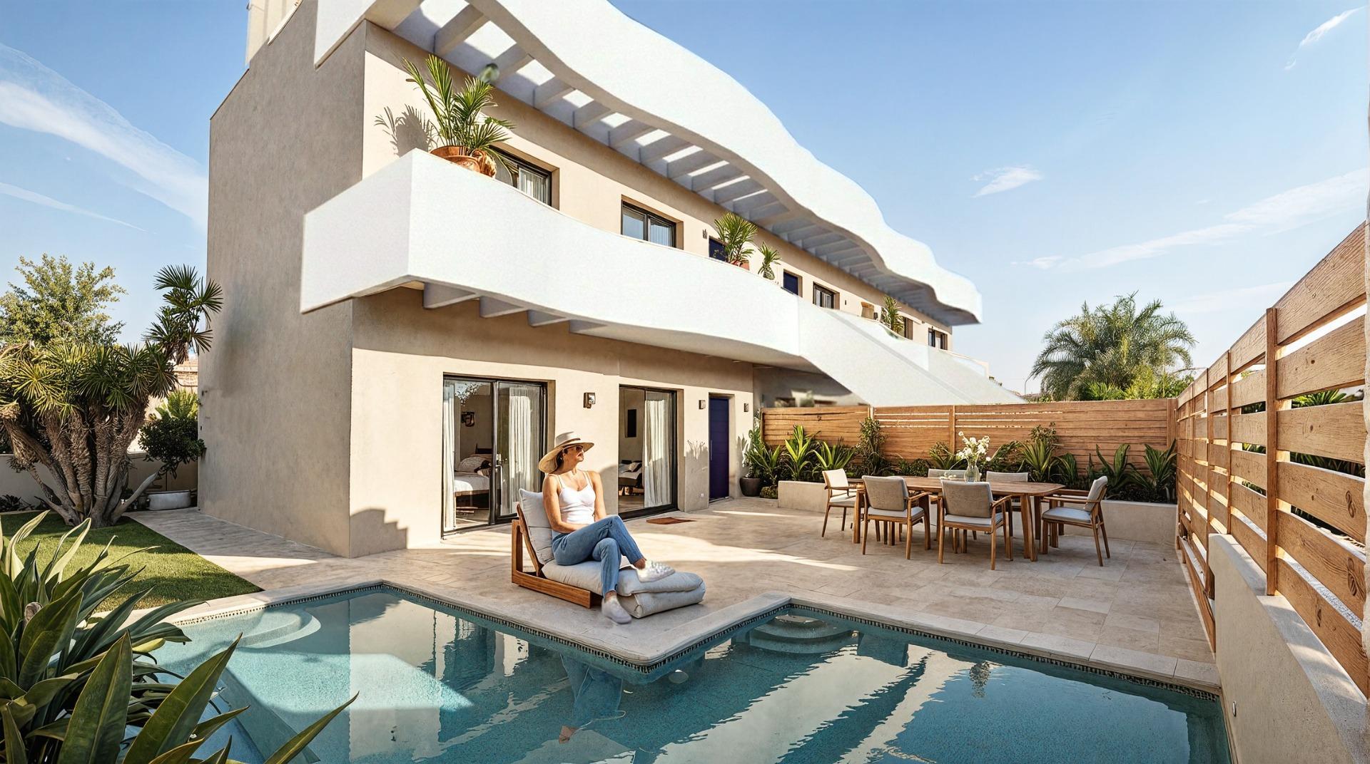 Bungalows de nueva construcción de estilo boutique con piscina privada en Pilar de la Horadada, a 2 km de la playa