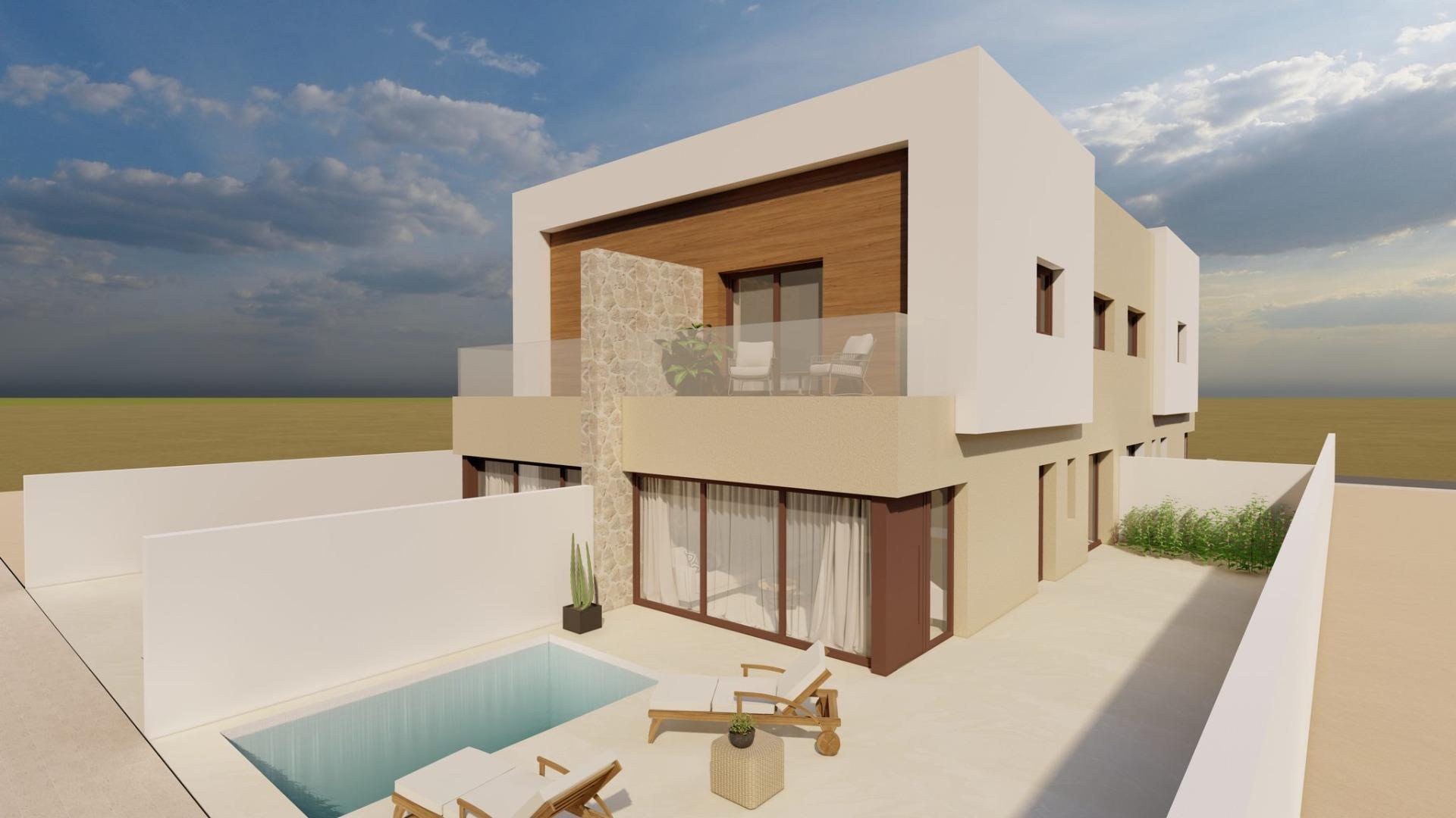 Moderne, neu gebaute Vierfach-Villen mit privatem Pool in Santiago de la Ribera